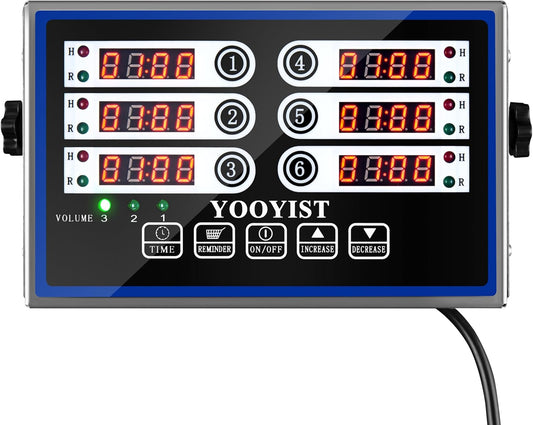 Kitchen Timers for Cooking – 6 Channel Commercial Kitchen Timer Restaurant Kitchen Supplies – Stainless Steel LED Technology Kitchen Timer Digital – Reminder Function, Loud Alarm, Black