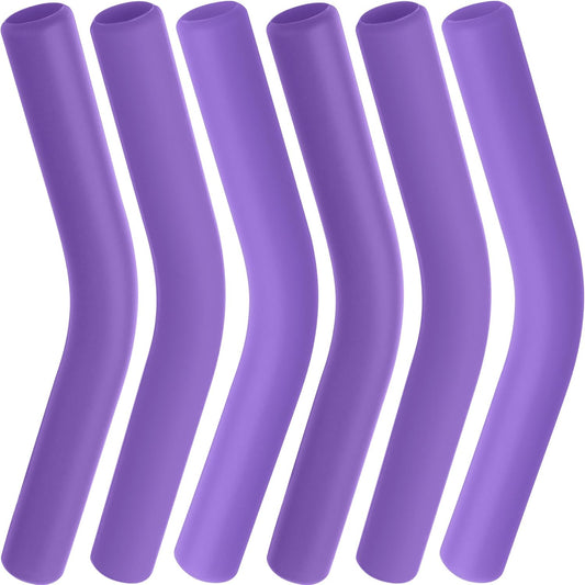 6pcs Food-Grade Silicone Straw Tips, Reusable Metal Straw Elbows Tips, Temperature Resistant Rubber Straw Covers Replacement Tip for 5/16" Stainless Steel Straws - Dark Purple