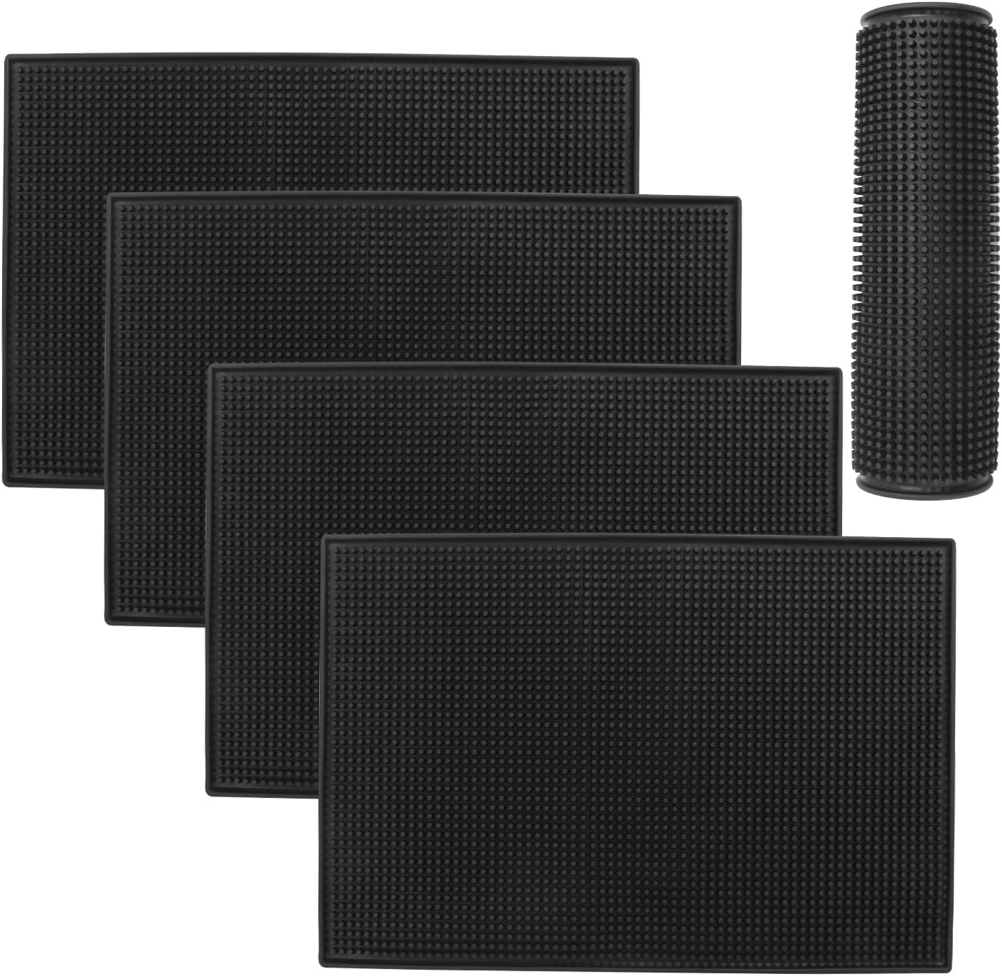 5 Pack Rubber Bar Mats, 18" x 12" Black Bar Service Mat, Spill Mat for Countertop, Bartending, Rubber Bar Mats, Efficient and Stylish Solution for Every Bartending Need,by KUKLIPJIM
