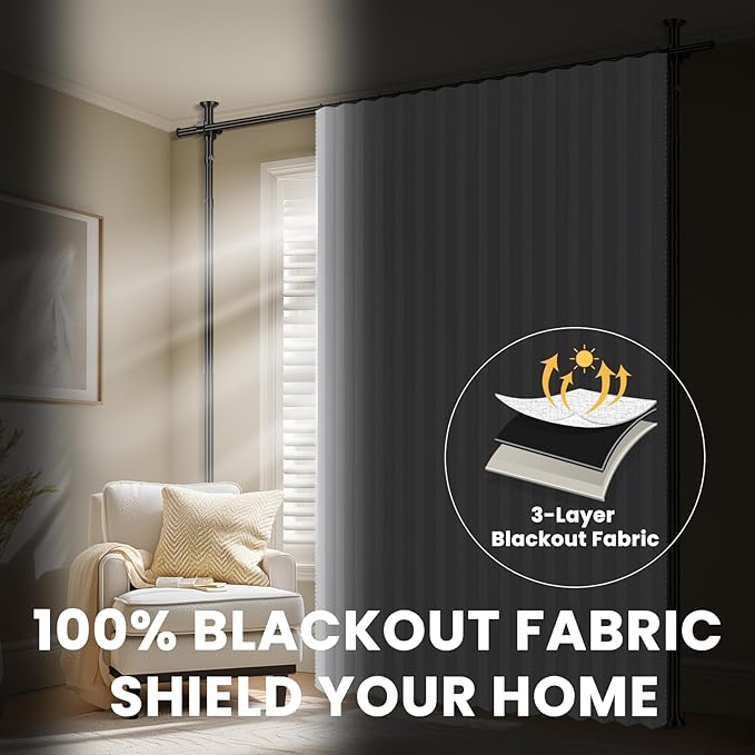 100% Blackout Room Divider Curtains Sets White W100 x L96 in 2 Panels No Drill - Image 5
