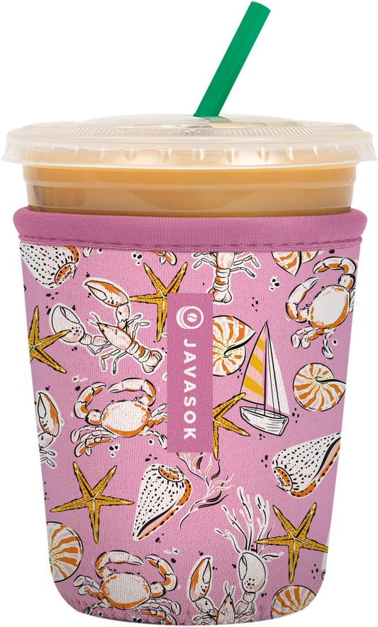 Sok It JavaSok Iced Coffee & Cold Soda Insulated Neoprene Cup Sleeve (Tidal Treasures, Small: 16-20oz)