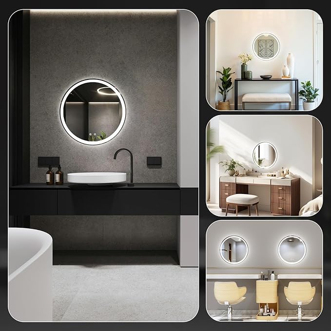NEWBULIG 24 Inch Round LED Bathroom Wall Mirror - Image 8