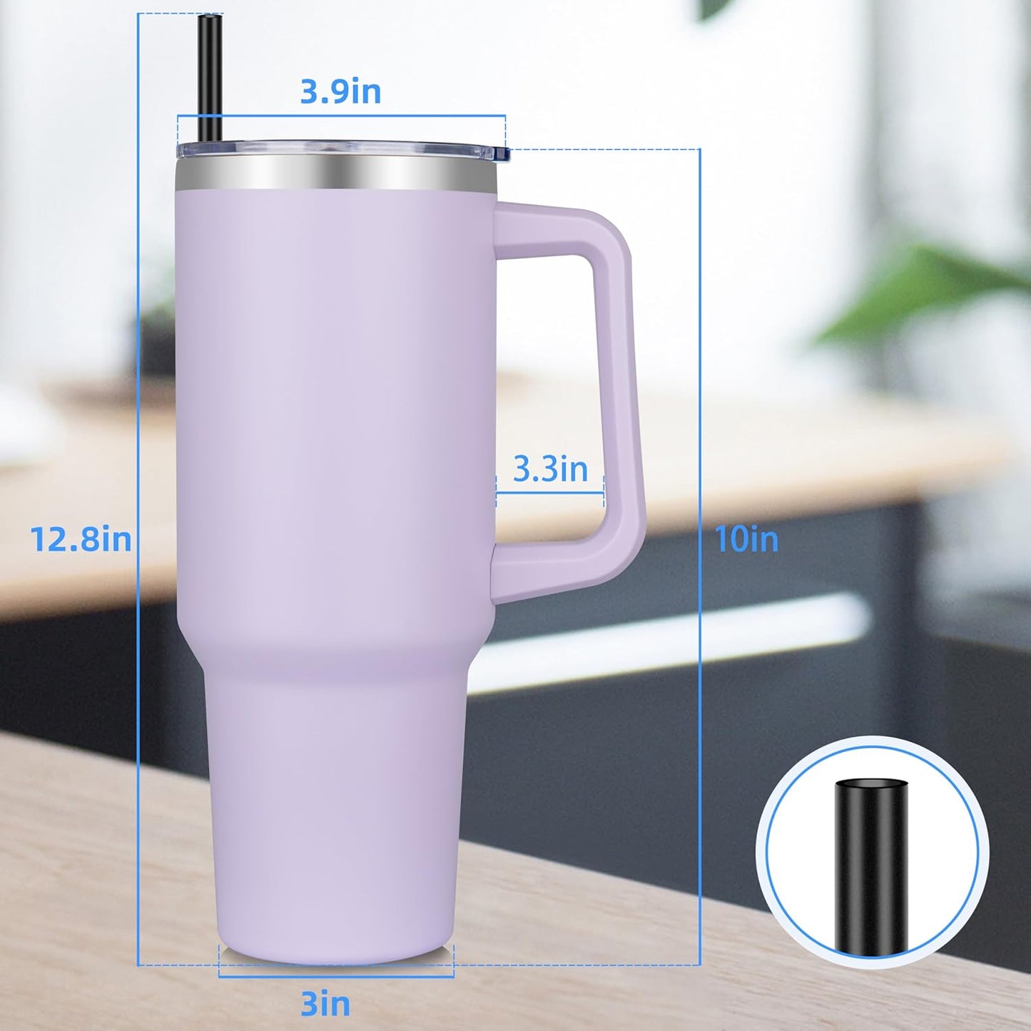 DOMICARE 40 oz Tumbler with Handle and Straw, Stainless Steel Tumbler with Lid and Straw, Reusable Vacuum Insulated Cup, Travel Coffee Mug, Lavender, 4Pack