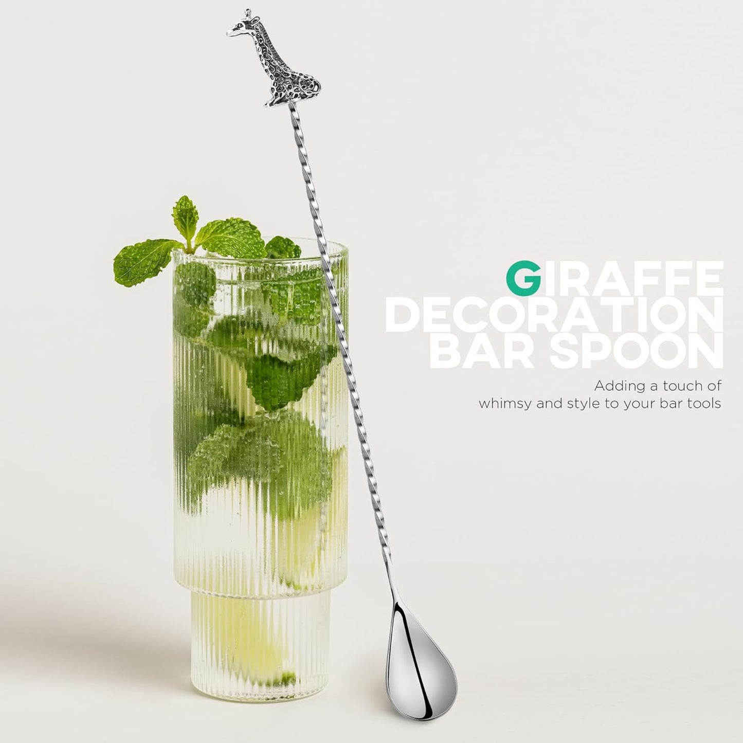 Homestia Bar Spoon Cocktail Mixing Spoon, Spiral Pattern Bar Cocktail Shaker Spoon, Stainless Steel Long Handle 12 Inches, Drink Stirrers Spoons with Giraffe Handle for Cocktail Shaker Tall Cups