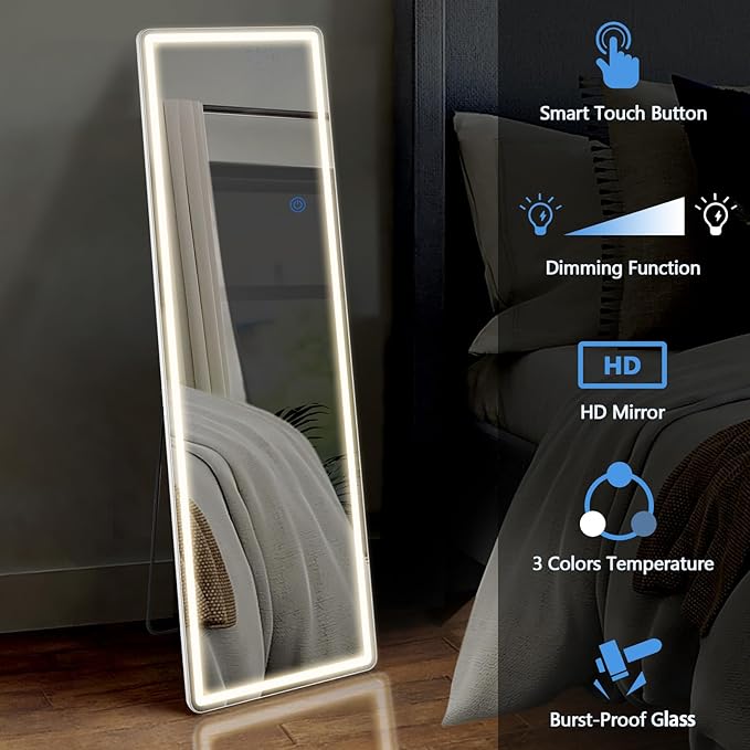 DUMOS LED Full Length Floor Mirror, 3 Color Lighting, Hanging or Leaning - Image 5