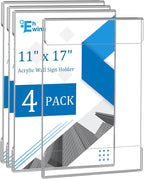 EHWINE 4 Pack 11x17 Wall Mount Acrylic Sign Holder, Wall Signs Photo Menu Flyer by EHWINE