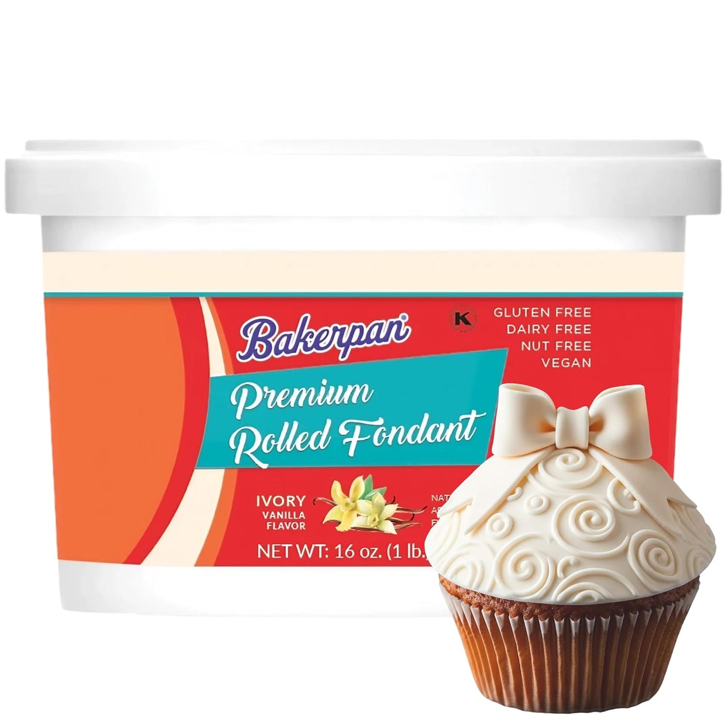 Bakerpan Premium Rolled Ivory Fondant for Cake Decorating - 1 Pound, Vanilla Flavor