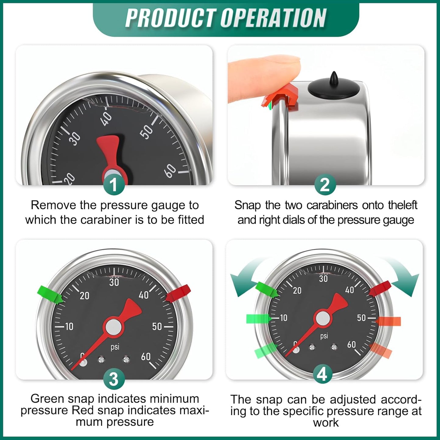 0-60PSI Stainless Steel Glycerin Filled Pressure Gauge 1.5" Black Dial Size, 1/8" NPT Back Mount, for Tube, Water Pump, Gas, Liquid, Pressure Test (with Range Mark Pointer)
