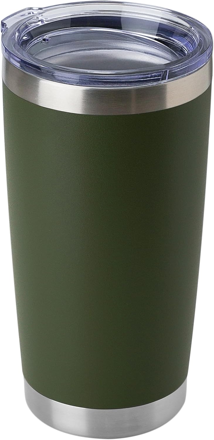 DOMICARE 20oz Stainless Steel Tumbler Bulk with Lid, Double Wall Vacuum Insulated Travel Mug, Powder Coated Coffee Cup, Army Green, 1 Pack