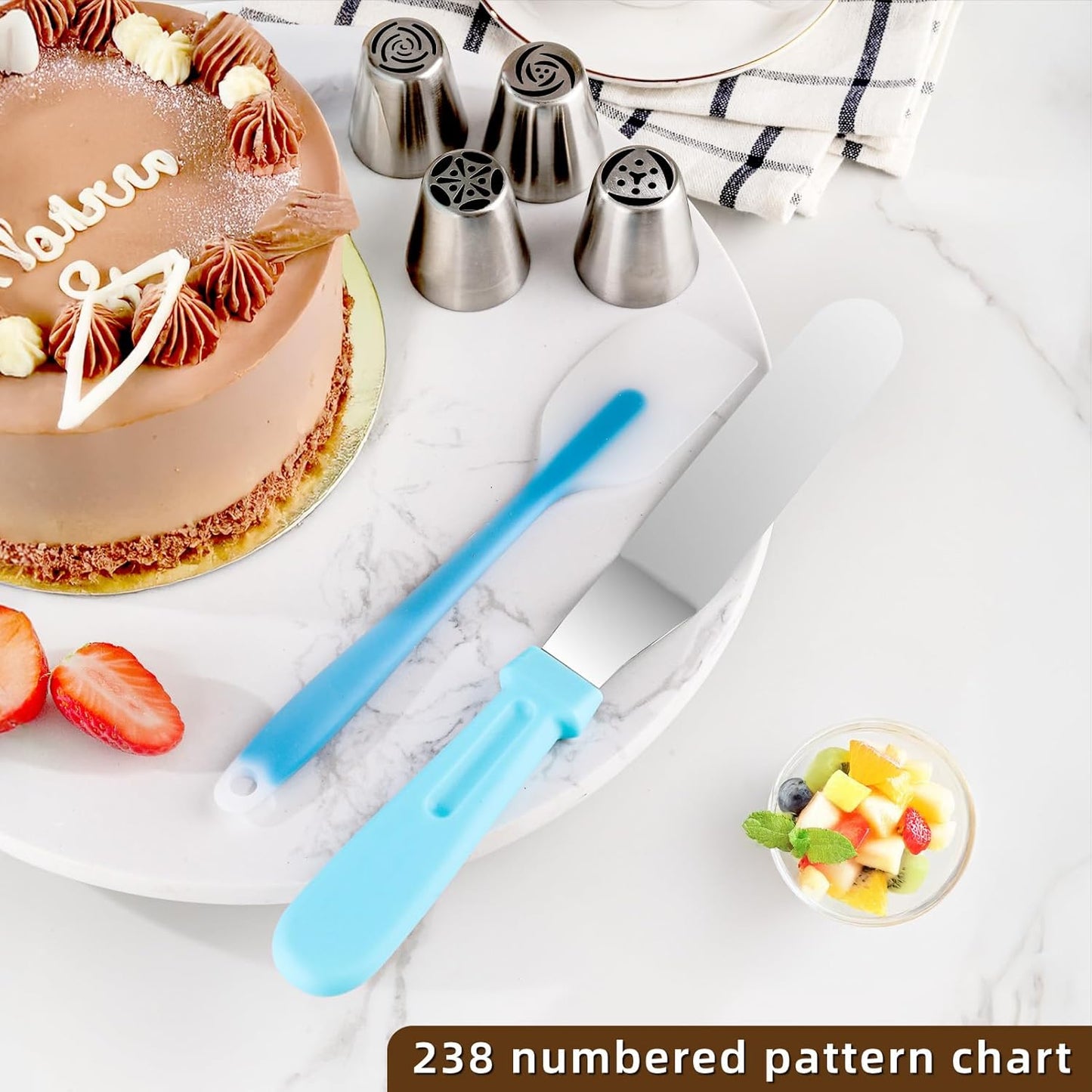 Cake Decorating Kit: Decorating Supplies Tools Kit 238 PCS Baking Accessories Include Spiping Bags and Tips Set, Piping Tips Set, Spatulas, Cake Scraper, 50 Piping Bags, Blue