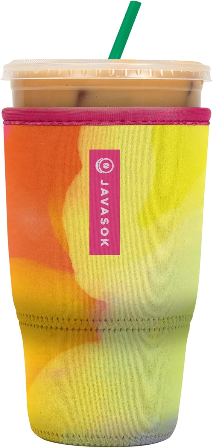 Sok It JavaSok Iced Coffee & Cold Soda Insulated Neoprene Cup Sleeve (Color Burst, Large: 30-32oz)