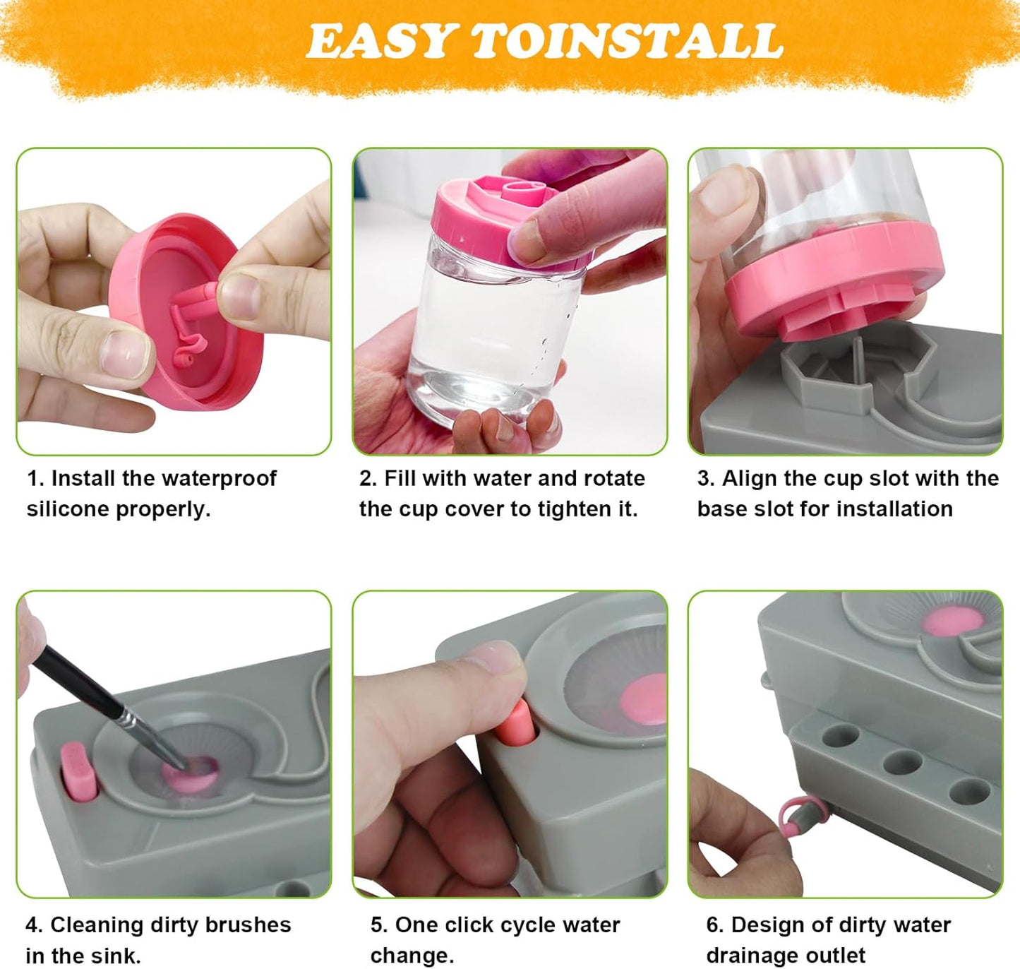 Brush Rinser Set Paint Cleaning Tools Makeup Brush Cleaner Machine, Paint Brush Cleaner Brush Rinser Running Water Circulation Paint Brush Cleaner (Grey Pink)