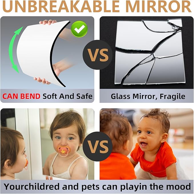 Stick on Small Mirror for Wall Decor Plastic Non Glass Sticky Kids Safety - Image 7