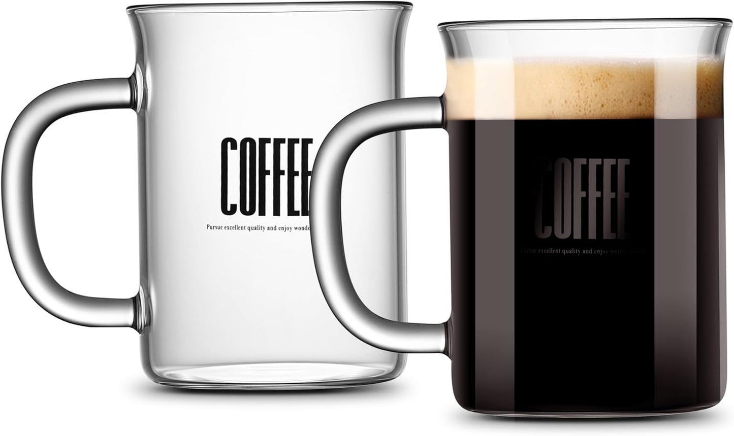 2pcs Set Glass Coffee Mugs 15oz Bell Mouth Glass Coffee Cups Clear Large Tea Cups,Cute Coffee Bar Accessories,Iced Coffee Glasses,Lead-Free Glass Cups for Water,Latte,Milk-Flat Bottomed Design