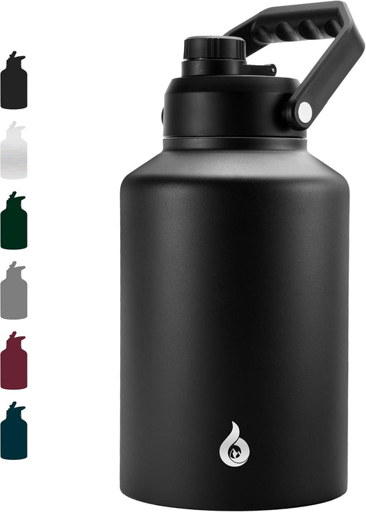 BJPKPK One Gallon(128 oz) Insulated Water Bottle, Dishwasher Safe Stainless Steel Thermos, BPA Free Jug with Ergonomic Handle & Anti-slip Bottom, Large Water Bottle, Black