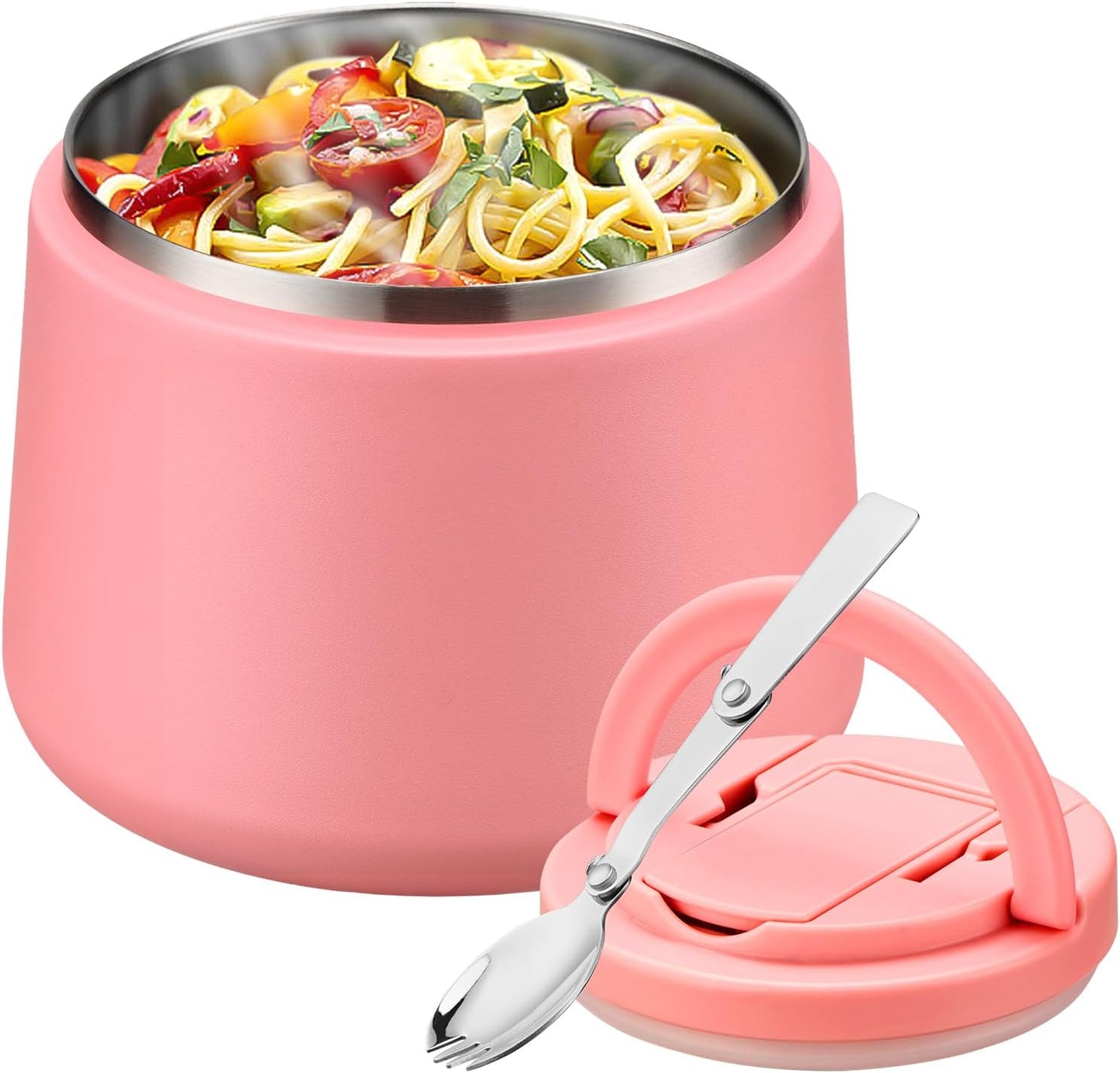 Soup Thermo for Hot Food Kids 14oz Lunch Containers with Buckle Lid Wide Mouth Hot Food Jar Vacuum Insulated Stainless Steel Bento Box Leakproof with Spoon (Dark Pink)