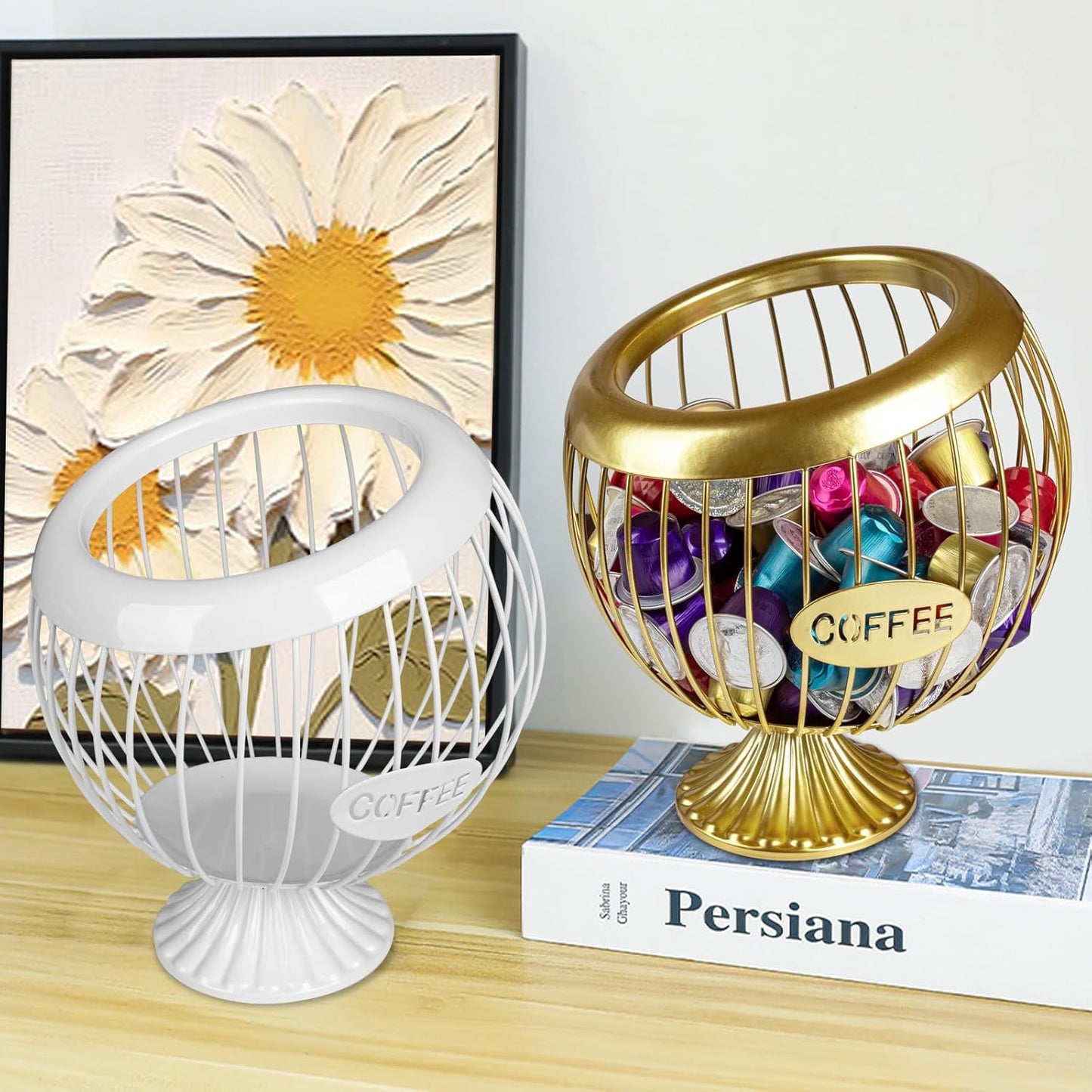 Stainless Steel Sphere Cup Coffee Basket pods holder Sturdy for Home or Office Kitchen Counter Organizer Espresso Capsule (Gold)