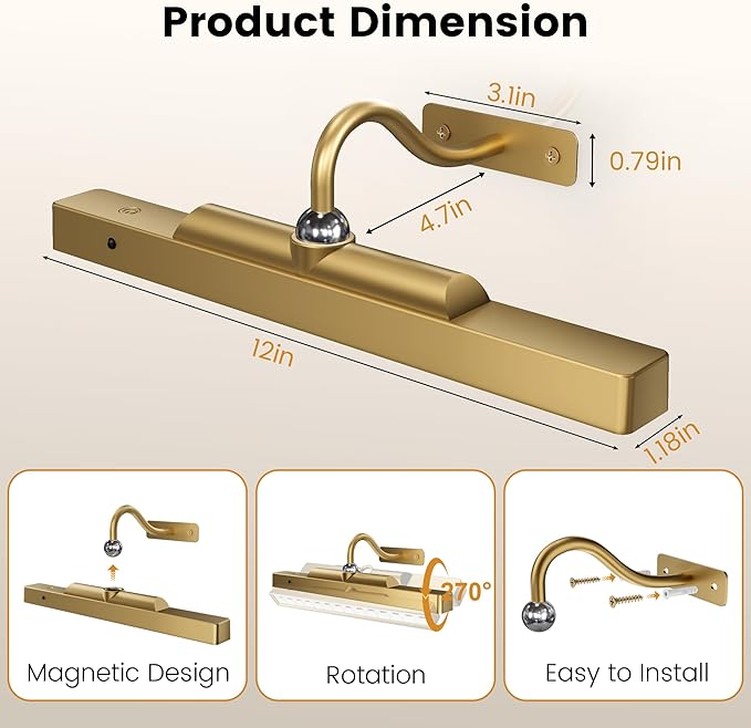 Gallery Lights for Wall 3 Pack, Cordless Remote Dimmable LED for Portrait - Image 6