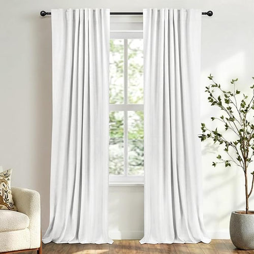 100% Blackout Shield White Linen Blackout Curtains by 100BlackoutShield
