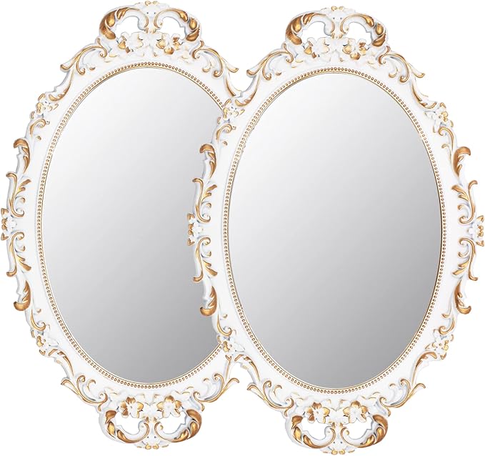 Tstarer 2 Pack - Vintage Decorative White Framed Mirror, Wall Hanging Mirrors & by Tstarer