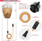 Plug-in Boho Wall Sconces Set of 2, Handwoven Rattan Wall Lights - Image 2
