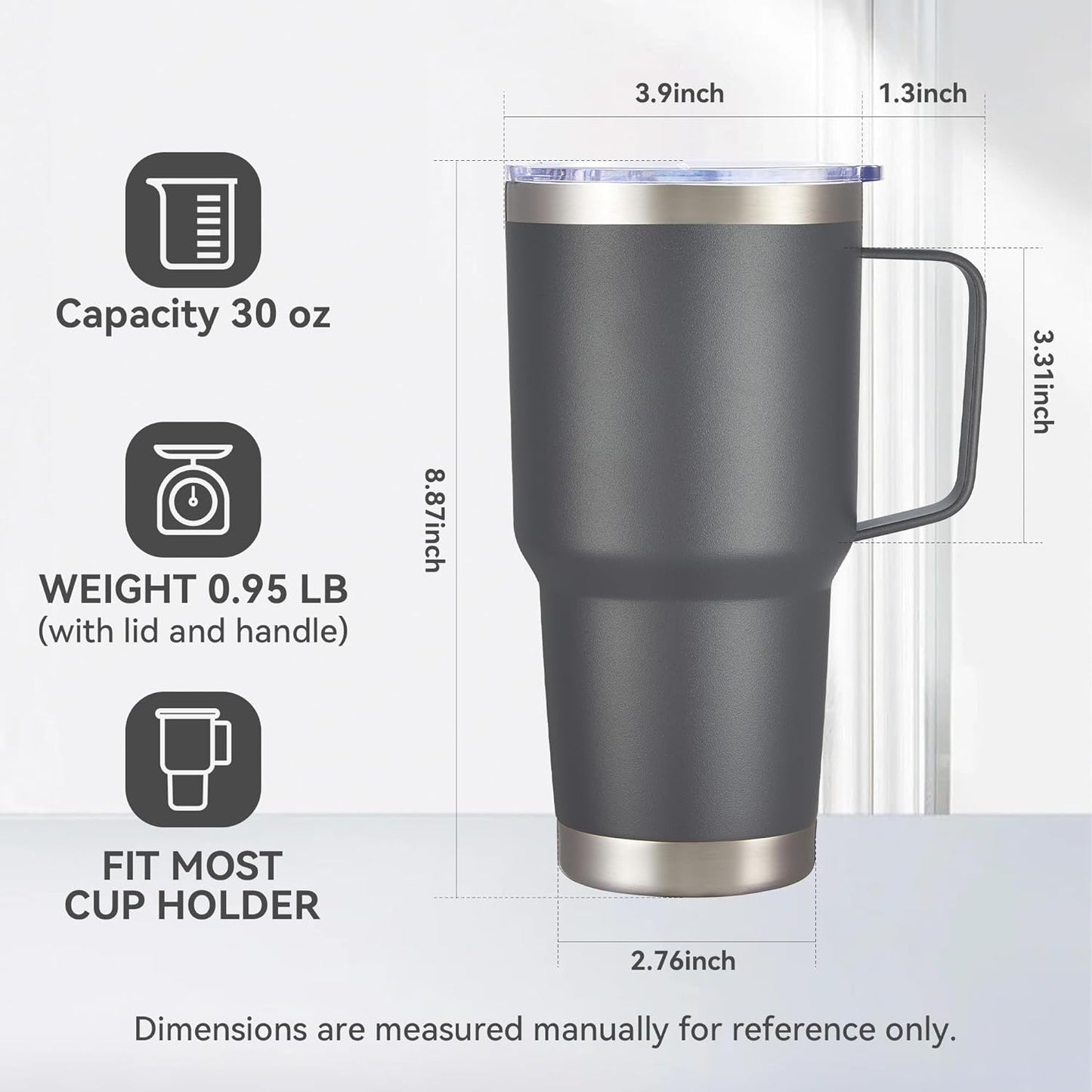 30 oz Tumbler with Handle and Lid, Stainless Steel Tumblers Bulk Double Wall Vacuum Insulated Travel Mug Leak Proof Cup Keep Drinks Cold and Hot Grey, 4 Pack