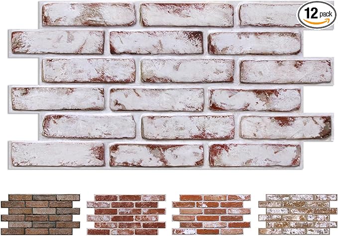 COMSTICKC 3D Faux Brick Wall Panel Red-Tinted White, Peel and Stick Wall by COMSTICKCDECOR