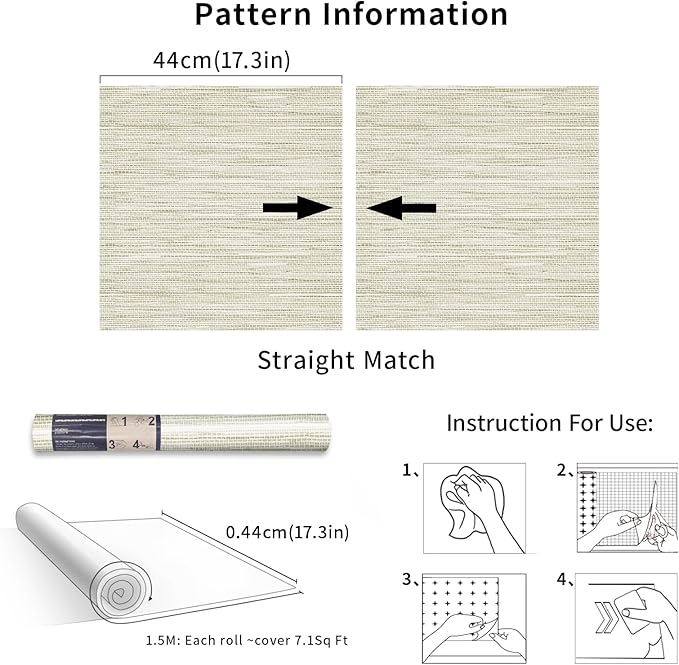 Simon&Siff Cream Textured Grasscloth Peel and Stick Wallpaper 17.7"x197" - Image 8