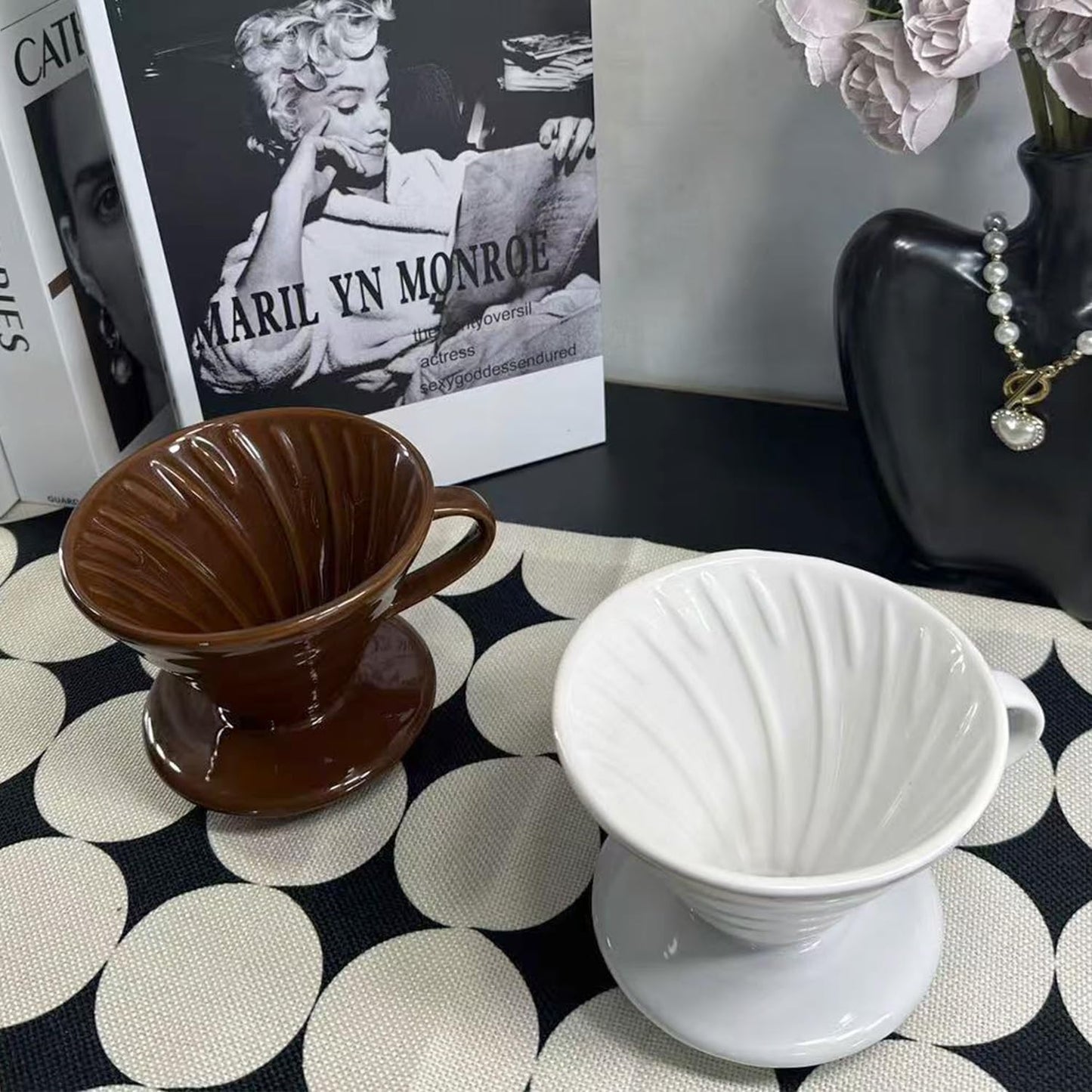 Pour Over Coffee Maker, Single Cup Coffee Dripper, Manual Porcelain Slow Brewing Accessories for Travel, Camping, Office, Home, Cafe, Coffee Gifts (White, Small,1-2Cups)