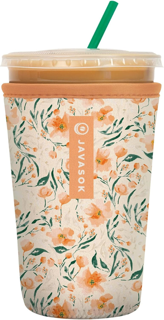 Sok It JavaSok Iced Coffee & Cold Soda Insulated Neoprene Cup Sleeve (Blush Blossoms, Medium: 22-28oz)