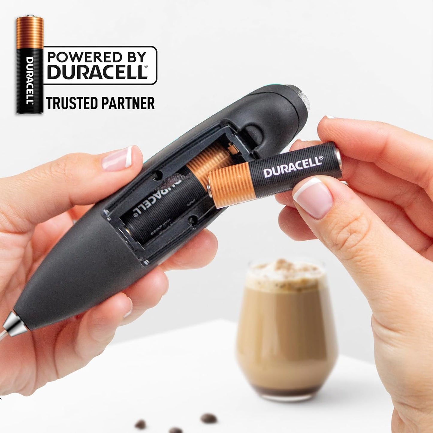 Zulay Kitchen Double Whisk Milk Frother with 2 Duracell Batteries - Powerful Handheld Foam Maker for Coffee, Lattes, Matcha, Hot Chocolate & Cappuccinos - Whip Creamy Froth in Seconds