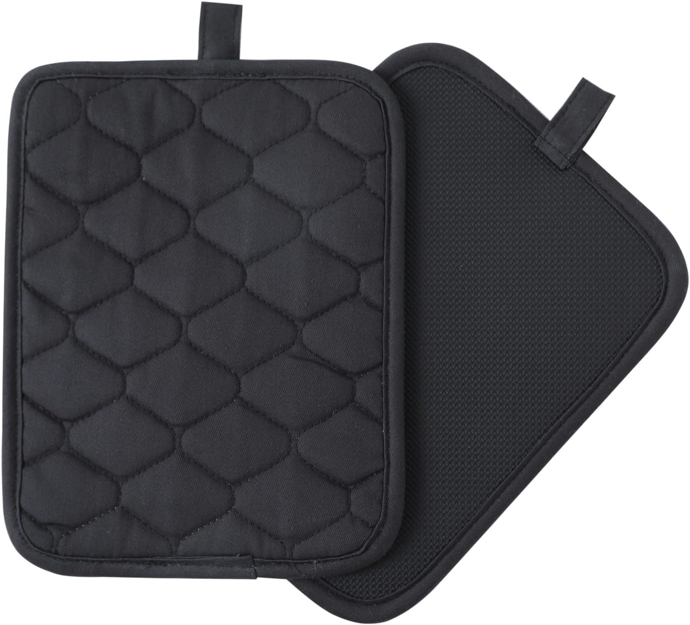 Glynniss Anti-Slip Grip Pot Holder for Kitchen, Cotton Oven Hot Pads Set with Neoprene for Heat Resistant 450F, 7x9 Inches Potholder Machine Washable 2PCS (Black, 2)
