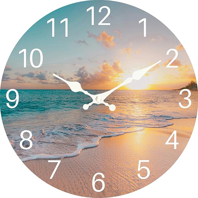 Sea Beach Blue Sky Sand 8 Inch Small Wooden Wall Clock by EZXZZ