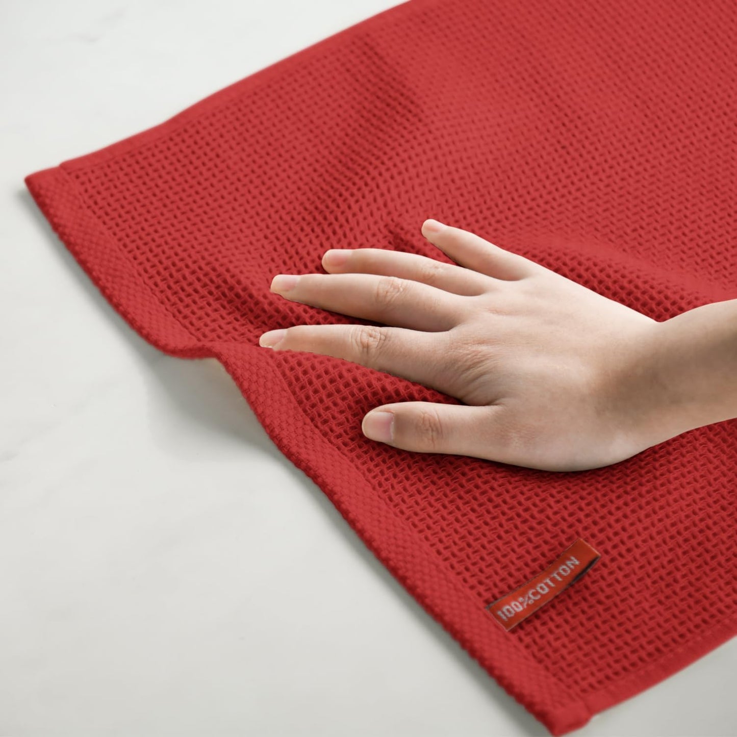 Artoid Mode 100% Cotton Dark Red Waffle Weave Kitchen Dish Cloths, 12x12 Inch Ultra Soft Absorbent Quick Drying Kitchen Dish Towels Set of 6