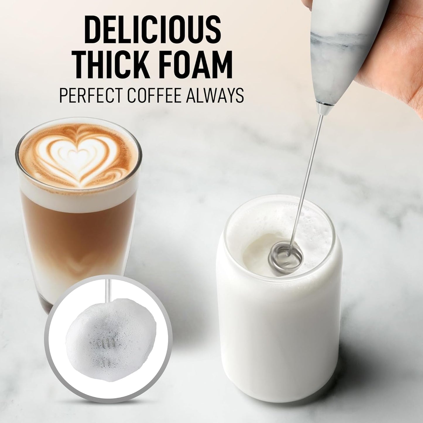 Zulay Kitchen Whisk Milk Frother with 4 Duracell Batteries - Powerful Handheld Foam Maker for Coffee, Lattes, Matcha, Hot Chocolate & Cappuccinos - Whip Creamy Froth in Seconds