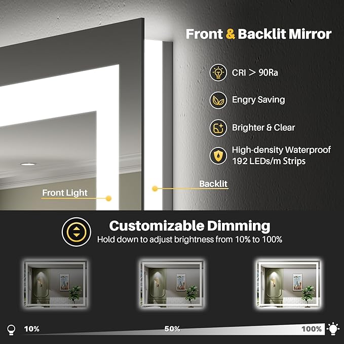 Briivue 48x38 Inch LED Bathroom Mirror - Image 3