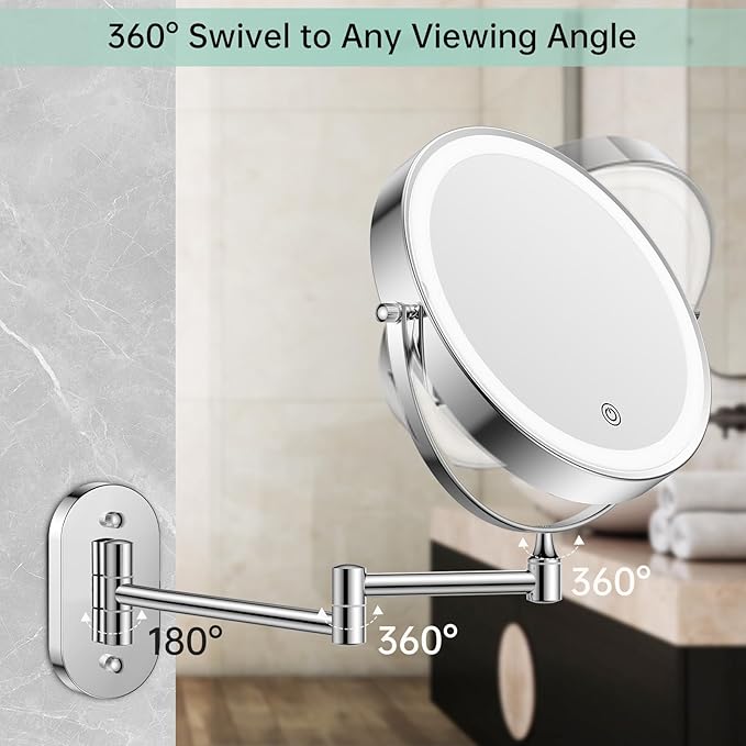 FUNTOUCH 2500mAh Rechargeable Wall Mounted Lighted Makeup Vanity Mirror 8 Inch - Image 5