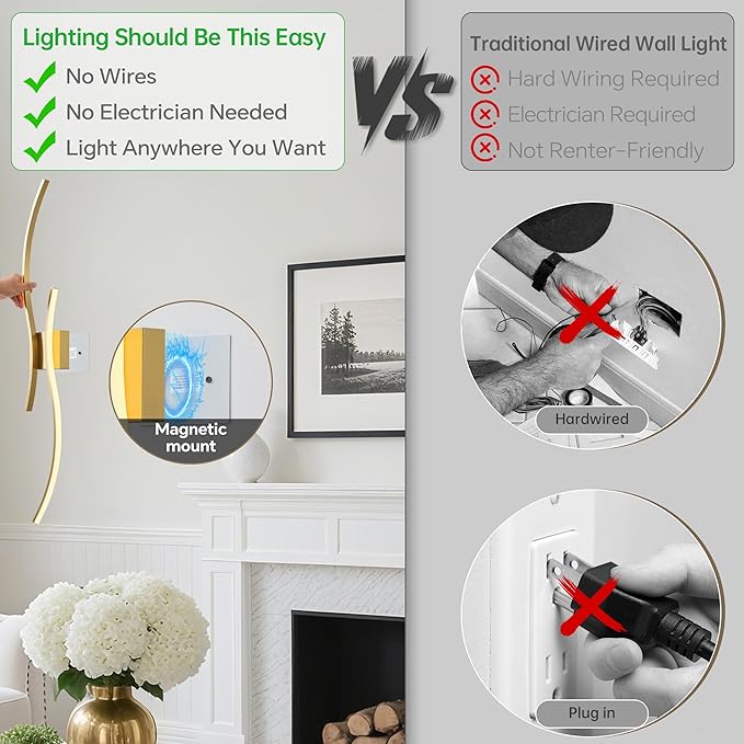 Battery Operated Wall Sconce Set of 2, Dimmable Modern LED Rechargeable Wall - Image 5