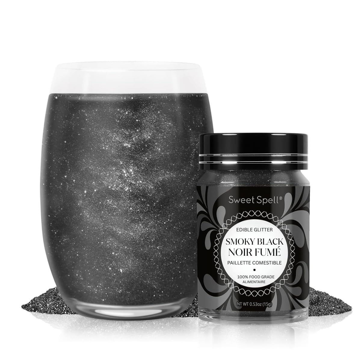 Sweet Spell Edible Glitter (15g) - Shimmer Sparkles for Drinks, Cakes, Cocktails - 100% Edible & Food Grade Glitter, Vegan, Gluten-Free (Black)