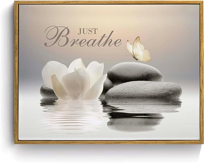 EOBTAIN Zen Framed Wall Art for Living Room, Relaxing Just Breathe Canvas by EOBTAIN