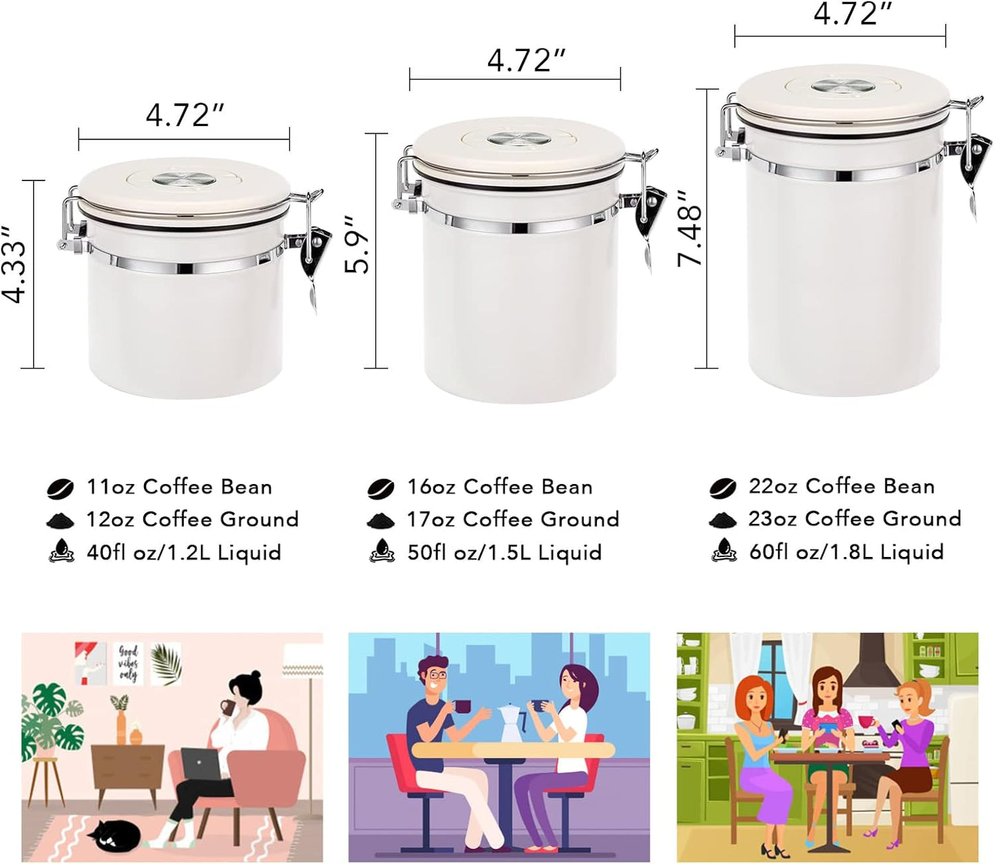 ShanSon Coffee Canister Airtight Coffee Container Stainless Steel Coffee Bean Storage Container with Scoop Coffee Canister for Beans Grounds Sugar Flour Tea Cereal,22OZ,Off-White