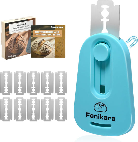 Professional Bread Lame,Upgraded Extractable & Magnetic Bread Lame Dough Scoring Tool,Premium Sourdough scoring tool for Sourdough Bread baking & Bread Making Tools,Includes 10 Razor Blades (Blue)