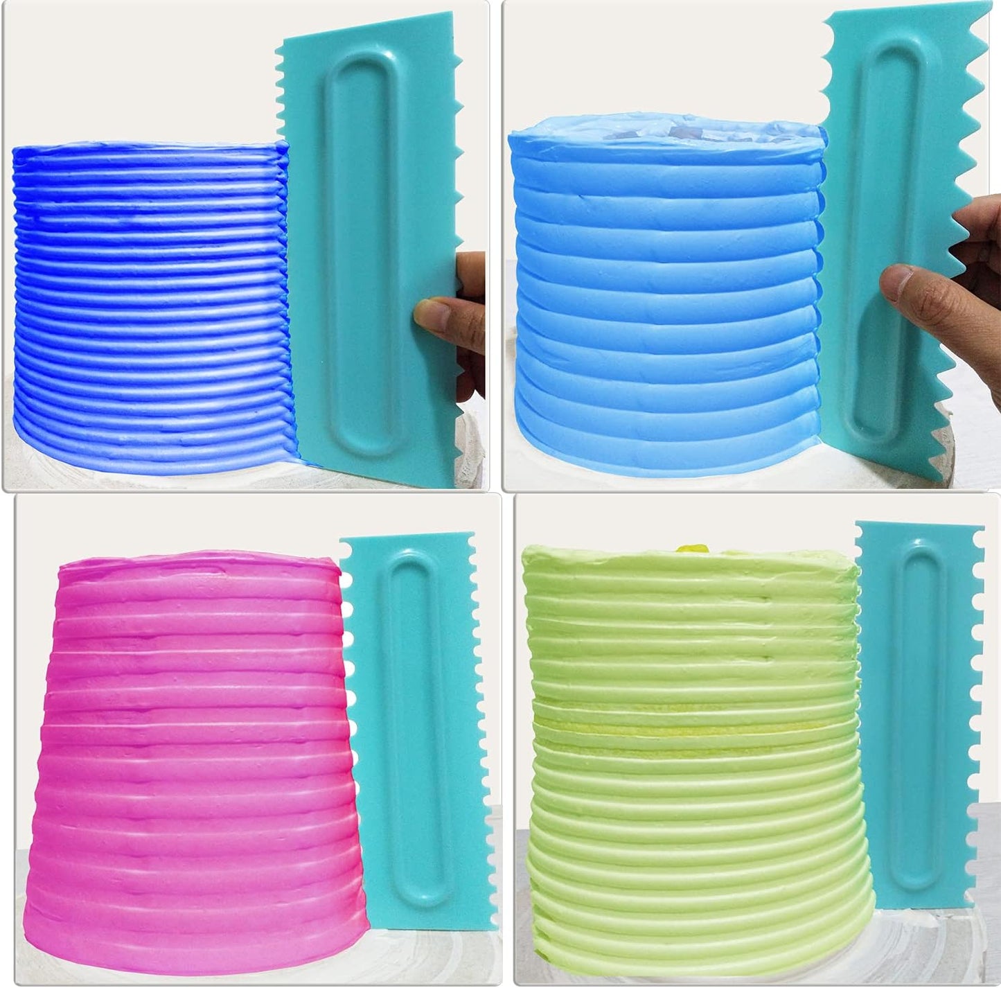 Cake Scraper set of 8 Pack Cake Edge Tools Decorating Icing Smoother Comb,Plastic Sawtooth Decorating Mousse Butter Cream Polisher-16 Design Textures-Blue