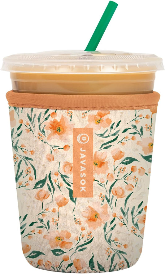 Sok It JavaSok Iced Coffee & Cold Soda Insulated Neoprene Cup Sleeve (Blush Blossoms, Small: 16-20oz)