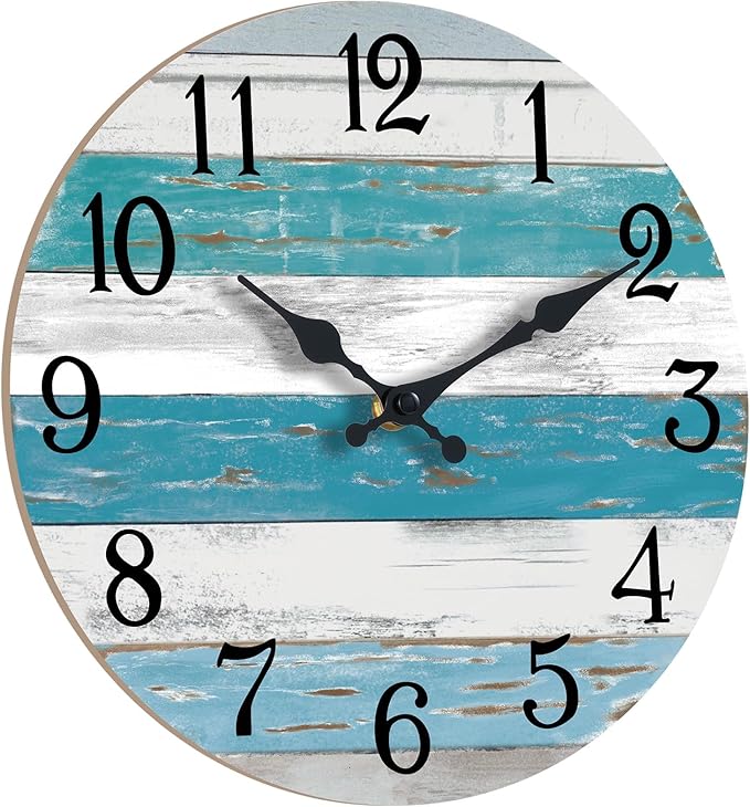 KECYET Wall Clock Battery Operated 8 Inch Outdoor Beach Style Blue Coastal - Image 4