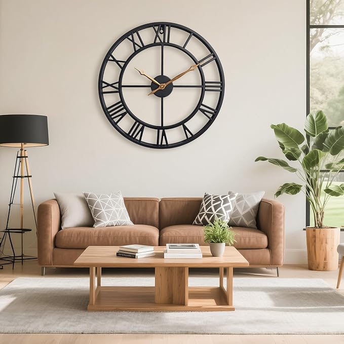24 Inch Large Wall Clocks for Living Room Decor, Big Black Roman Numerals - Image 4
