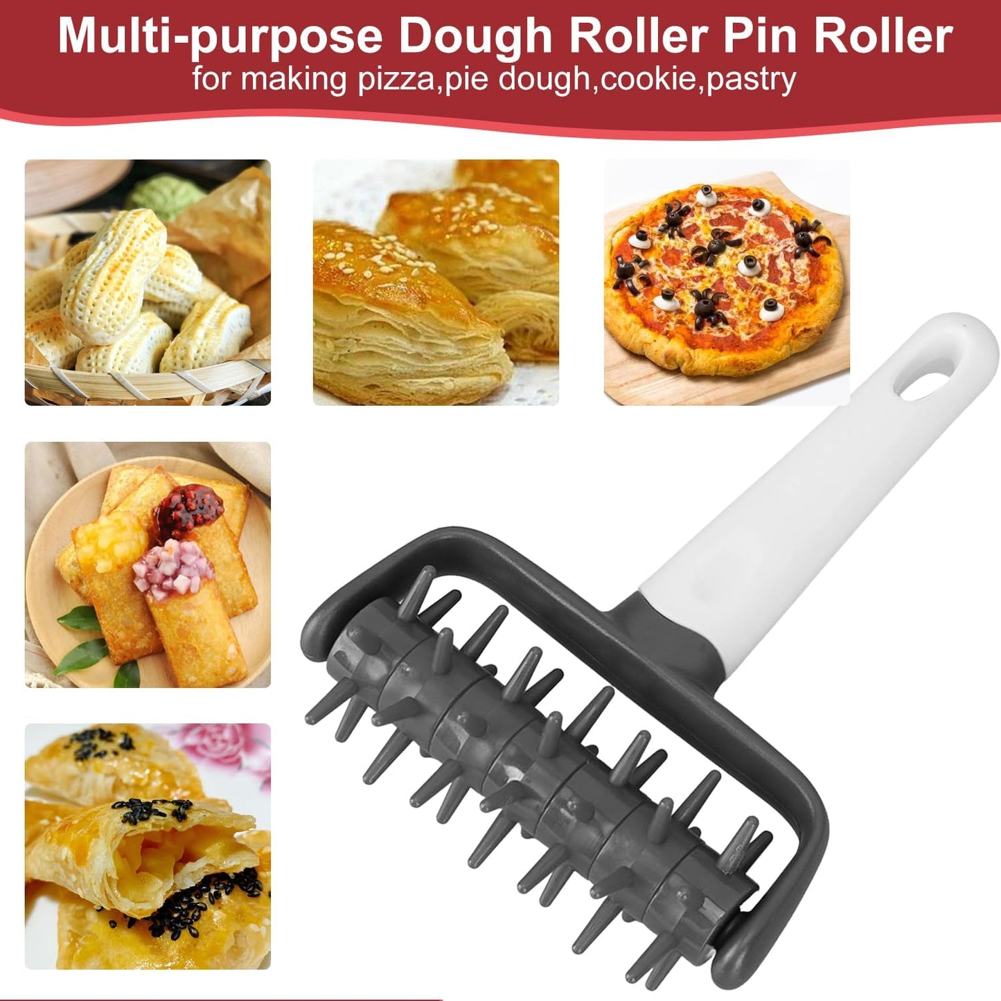 Pizza Dough Docker Roller Plastic Pizza Pin Puncher Dough Hole Maker Docking Tool Pizza Making Accessories for Cookie Pie Pastry Bread(Grey)