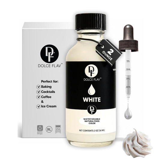 Dolce Flav Natural White Food Coloring – 2 oz Liquid Whitening Dye from Palm Oil with Graduated Dropper | Water-Soluble | For Frostings, Fillings & Beverages | Kosher | Made in USA