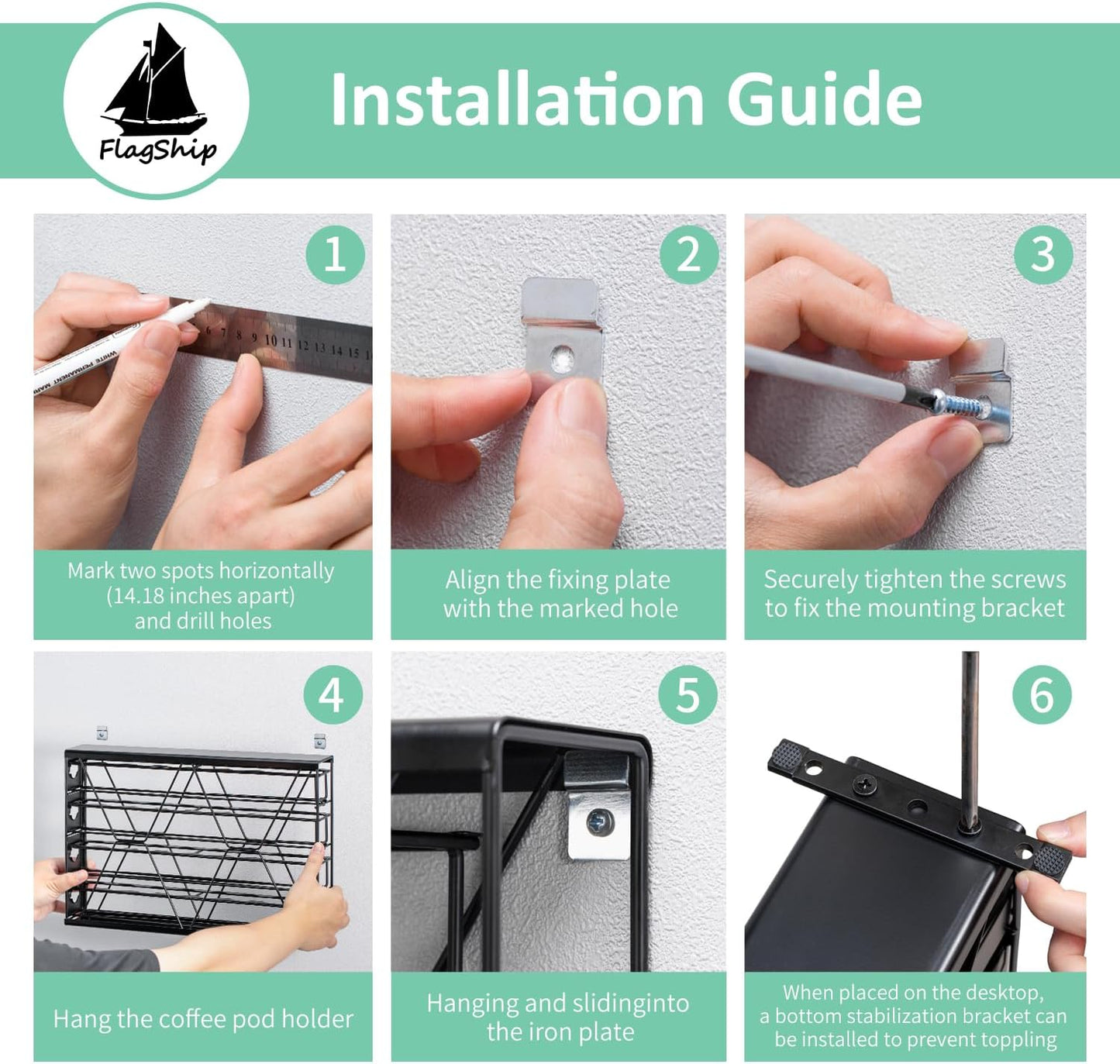 FlagShip 6-Tier Coffee Pod Holder for K Cup - 42 Capsule Max Capacity Metal Rack, Ultra-Efficient Corner Storage Space Saving Design