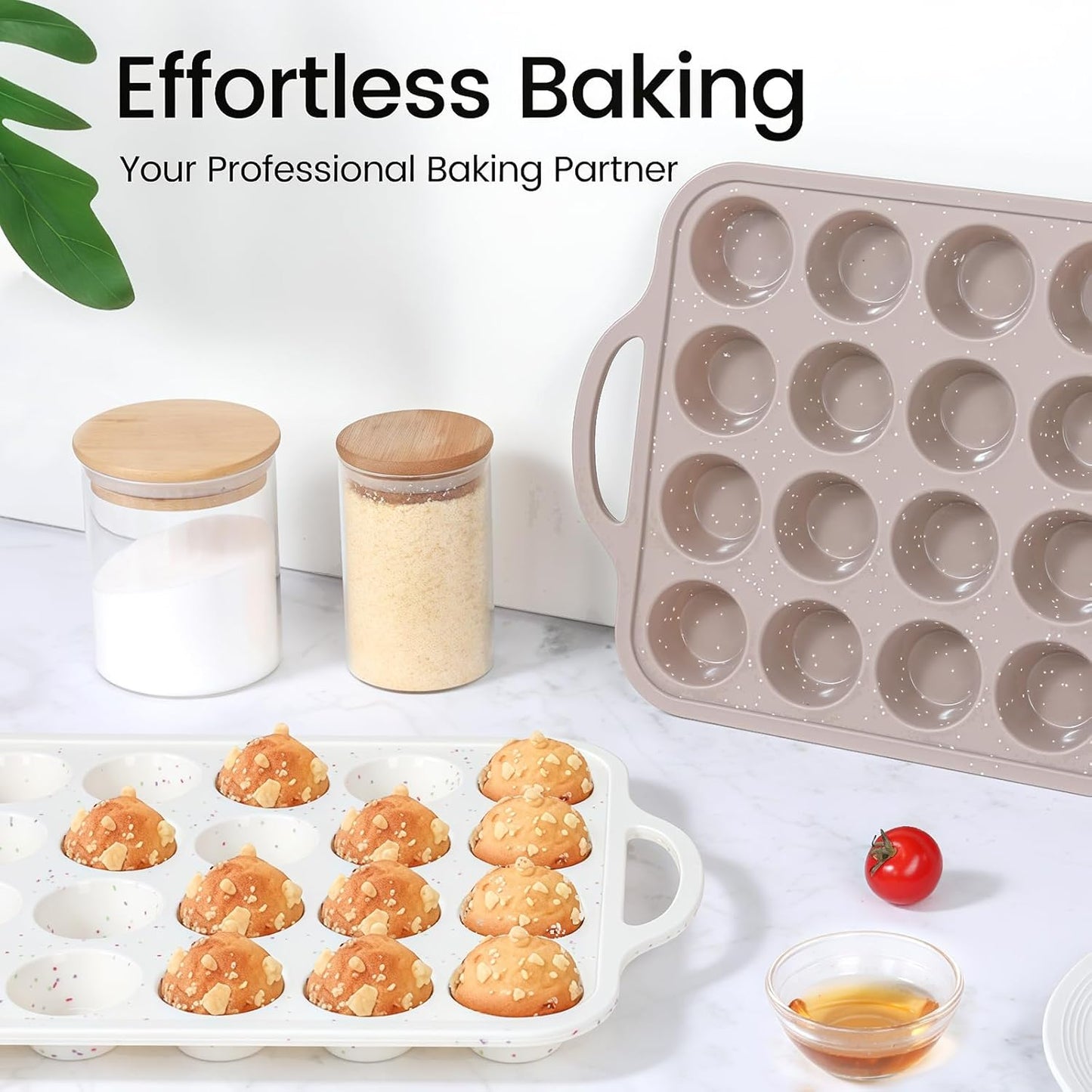 Vinino 2Pack Mini Silicone Muffin Pans for Baking with Metal Reinforced Frame, 24 Cups Mini Size Nonstick Cupcake Pan, BPA Free Oven Dishwasher Safe Baking Mold for Muffins Cupcakes